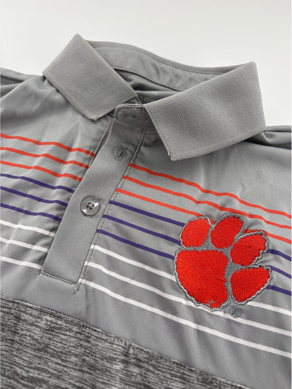 Colosseum Clemson Tigers Golf Polo Men's Small Gray Striped Paw Logo